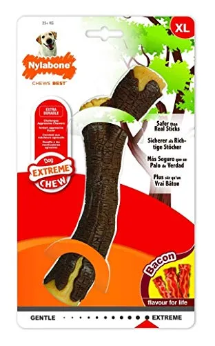 Nylabone 984776EU Hundespielzeug in Stockform, Speck-Geschmack - Kauknochen für stark kauende Hunde für Hunde bis 23 kg +, XL