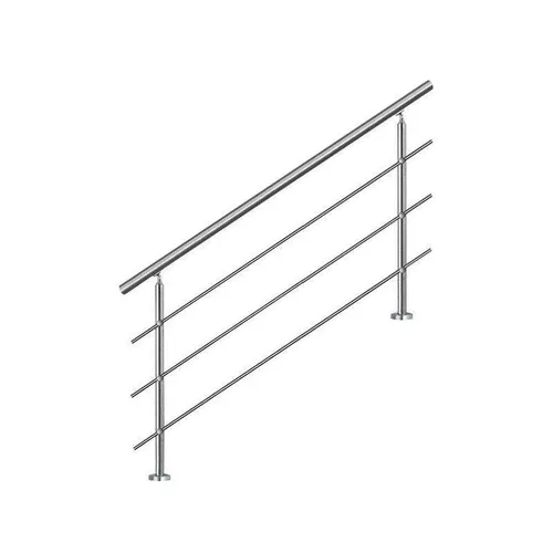 Treppenhandlauf 140cm, Edelstahlgeländer mit 3 Querstäben, flach oder geneigt