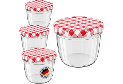 Wellgro Vorratsglas Einmachgläser mit Schraubdeckel TO 82, rot kariert, (24-tlg)