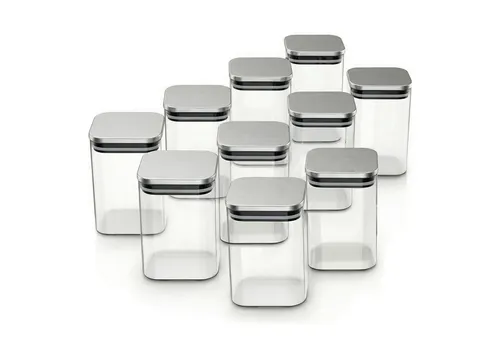Arendo Aufbewahrungsbecher Glasbehälter-Set 10x 1,65L Borosilikatglas mit Edelstahldeckel, Borosilikatglas, Edelstahl, Silikon, (Vorratsbehälter-Set, 10-tlg., 10er Set), Hitzebeständig, umweltfreundlich, langlebig, mikrowellengeeignet