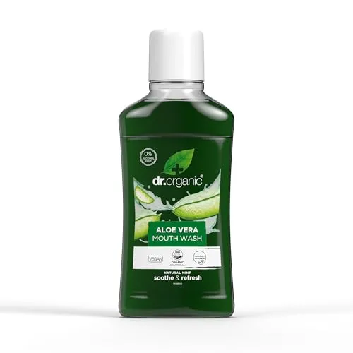 Dr Organic Aloe Vera Mundwasser, Alkoholfrei, Fluoridfrei, Erfrischend, Natürlich, Vegan, Tierversuchsfrei, Paraben- & SLS-frei, Bio, 500ml