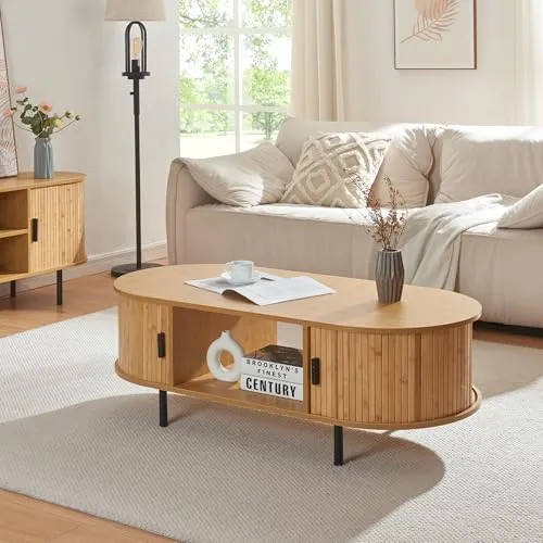 [en.casa] Couchtisch Tvedestrand mit Stauraum - Beistelltisch fürs Wohnzimmer mit elegantem Design und zwei Schiebetüren für optimalen Stauraum, ideal für Zeitschriften und Fernbedienungen.