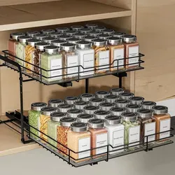 ZDDLOINP Ausziehbares Gewürzregal für Schrank, 2 Etagen Schwarz