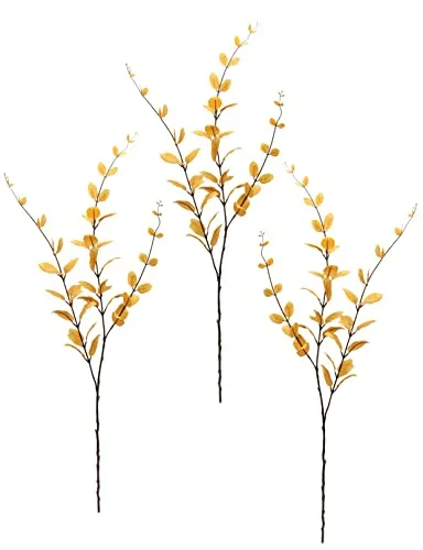 Flair Flower Künstlicher Zweig mit Blätter Blattzweig Kunstblumen Herbstlaub Dekozweig Floristik Deko Blumendeko AST Herbstdeko Kunstzweig Dekoast Pflanzen Eukalyptus, ca. 100x12x5 cm, Orange