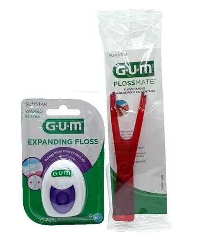 GUM Zahnseidehalter + 1x GUM Expanding Floss Zahnseide ähnlich Superfloss