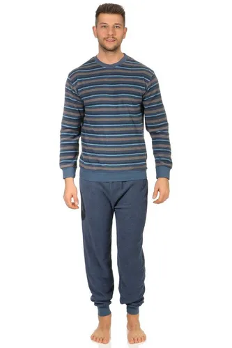Normann Herren Frottee Pyjama langarm in grau mit Streifen - Bequemer Schlafanzug für Herren in dunkelgrau mit Streifenoptik. Ideal für gemütliche Nächte, aus 80% Baumwolle für höchsten Komfort und pflegeleicht.