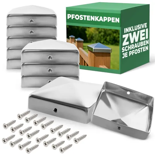 Novatool Pfostenkappen Set mit Schrauben - Set aus 10 stabilen Pfostenkappen und 20 passenden Schrauben, ideal für die sichere Befestigung. Hergestellt aus robustem Metall in Silber, perfekt für Ihre Hauseinzäunung.