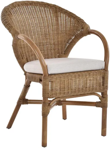 Rattan-Sessel mit Armlehne und Kissen (Hell Braun) in braun von Krines Home