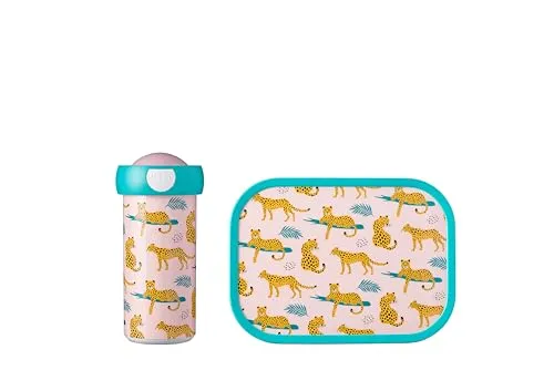 Mepal CAMPUS Pausenset 2-teilig - Leopard - Brotdosen Set mit auslaufsicherem Verschlussbecher und Bento-Einsatz für abwechslungsreiche Pausensnacks, ideal für Kindergarten und Schule.