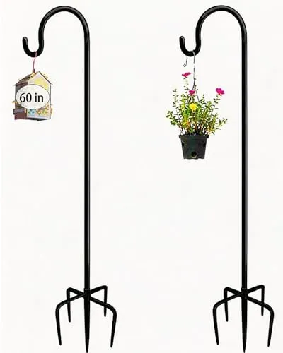 ADTSADDTO Garden Schäferhaken, 2 StÜCke 152 Cm Metall-Gartenstecker Mit Heavy Duty Rust Resistant Haken Mit 5 Prong Base Shepherds Crook Hook FÜR Solarleuchten, Pflanzenkörbe, Laternen, Vogelhäuschen