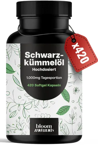 Schwarzkümmelöl Kapseln - 420 Softgels - 1000mg Tagesdosis - Vitamin E