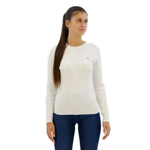Gant Damen Stretch Cotton Cable C-Neck Pullover, Eggshell von GANT