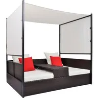 Furnicato Gartenbett mit Baldachin Braun 190x130 cm - Stylisches Rattan-Liegebett für 2 Personen mit verstellbarem Sonnendach. Ideal zum Entspannen im Garten oder auf der Terrasse. Wetterbeständig und pflegeleicht, perfekt für den täglichen Einsatz im Freien.