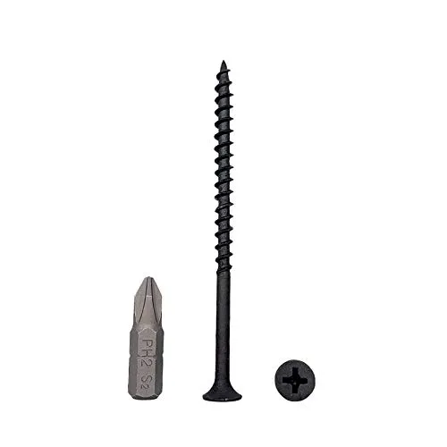 150 Stück) Schwarz Phosphat Kohlenstoffstahl 4,2 x 75 mm Holzschrauben Trockenbauschrauben Spanplattenbefestigungen Kreuzschlitz Stiftkopf (150, 4,2 x 75 mm