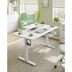VASAGLE Höhenverstellbarer Schreibtisch mit Monitorständer und USB-C, 140 cm - Weiß - Ergonomischer Schreibtisch mit flexibler Höhe von 72 bis 120 cm für komfortables Arbeiten. Der Monitorständer schafft zusätzlichen Platz und die USB-C-Buchse sorgt für praktischen Anschluss. Ideal für effizientes Multitasking.