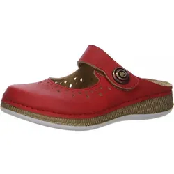 Fischer Markenschuhe Damen Pantolette in Rot, Größe 39 - Stylische Damenpantolette in lebhaftem Rot, aus strapazierfähigem Kunstleder. Mit gepolstertem Lederfußbett für hohen Komfort und individuellem Klettverschluss für perfekte Passform. Ideal als bequemer Hausschuh für jeden Tag.