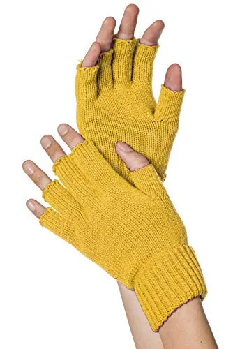 Strick-Handschuhe, fingerlos, Gelb