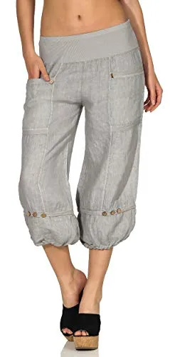 Malito Damen Hose aus Leinen - Stoffhose in Uni Farben - Freizeithose für den Strand - Chino Capri Hose 1575 - Hellgrau, S