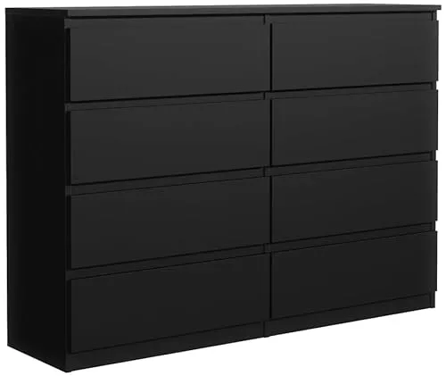 meble masztalerz Kommode 120 cm Breit - Modernes Sideboard - Schrank mit 8 Schubladen - Schubladenschrank - Kommodenschrank für Wohnzimmer, Flur, Schlafzimmer - Schwarz 120x101,5x39 cm