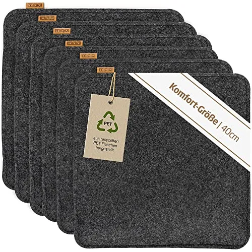 Miqio Design Sitzkissen Rechteckig aus Filz | 6er-Set, rutschfest und waschbar - Kissen für drinnen und draußen, ausgestattet mit Anti-Rutsch-Noppen für besseren Sitzkomfort. Hergestellt aus recycelten PET-Flaschen, pflegeleicht und nachhaltig.