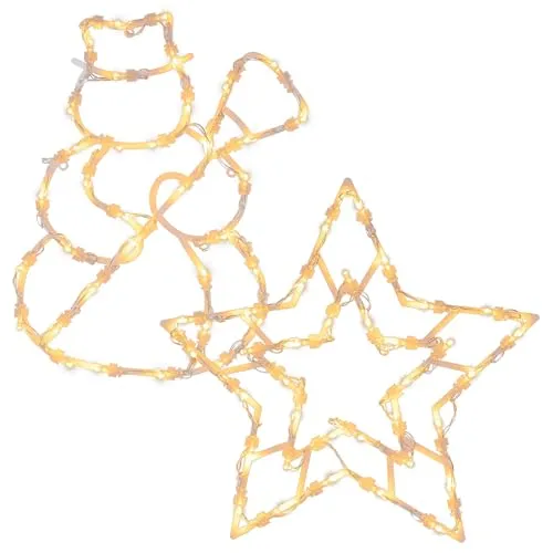 Nipach GmbH 2er Set Fensterbild Stern + Schneemann 2x35 LED warm weiß Batterie Timer Xmas-Deko Innen-Deko Fensterdeko Weihnachten Weihnachtsdeko 2 Motive