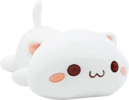 shownicer Plüschtier Katze Kuscheltier Stofftier Kawaii Katze Plüsch, Kätzchen Plüschkissen Spielzeug, Wurfkissen, Schmusetier Geschenk für Kinder Mädchen Jungen (50cm, Weiße Katze A)