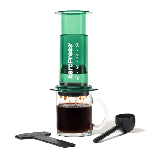 AeroPress Clear Grüne Kaffeepresse – 3-in-1 Kaffeemaschine - Kaffeepressen, bruchsicheres Design für perfekten Kaffee ohne Bitterkeit – ideal für Reisen und Camping.
