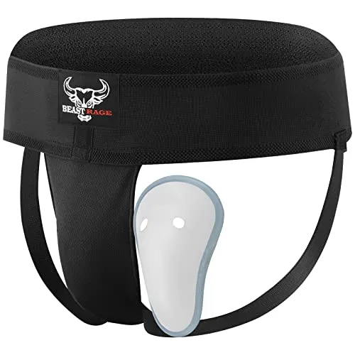 Boxen Tiefschutz Cup Herren schweißabsorbierend belüftet verstellbar Sparring Tiefschutz Jockstrap Taekwondo Karate Training Unterwäsche Jiu Jitsu BJJ Schutz Kickboxen MMA Muay Thai (L, Schwarz)