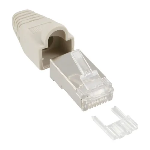 10er Pack InLine® Crimpst. RJ45 gesch.  mit Knickschutz & Einfädelhilfe  beige