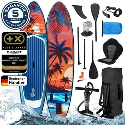 BRAST® SUP Board TROPIC | Aufblasbares Stand up Paddle für Abenteuerlustige - Aufblasbares SUP Board, ideal für entspannte Touren, Tragkraft bis 140 kg, inklusive Zubehör wie Paddel und Rucksack für maximalen Komfort.
