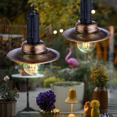 LED Solarlampe Hängeleuchte 2er Set – Industrial Außenleuchte für Balkon - Lampen, stilvolle Solar Hängeleuchte aus Metall und klarem Glas, IP44 spritzwassergeschützt, leuchtet bis zu 6 Stunden mit warmweißem Licht, ideal für eine gemütliche Atmosphäre im Außenbereich.