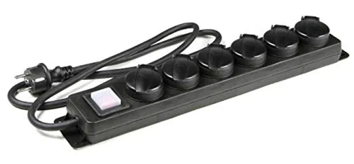 6-Fach Schuko Mehrfach Steckdosenleiste beleuchteter Schalter IP44 - H07RN-F 3x1,5 mm² (für den Außenbereich und den Einsatz auf Baustellen)