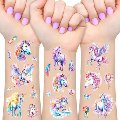 Magisches Pferd Glitzer Tattoos Kinder, 12 Blätter Fake Tattoos für Kinder