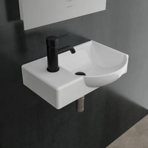 Alpenberger Design Waschplätze – Kleiner Rechteckiger Waschtisch - Kompakter Wandwaschtisch, ideal für kleine Bäder und Gäste-WCs. Robuste Keramikoberfläche sorgt für Hygiene und Langlebigkeit.