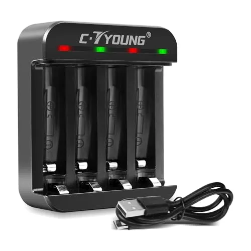 Ladegerät für AA & AAA Akkus, Schnellladegerät für 1.5V Lithium-Ionen