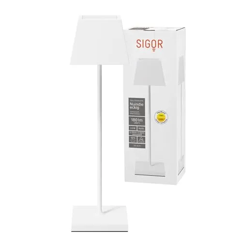 SIGOR Nuindie - Dimmbare LED Akku-Tischleuchte - Tischlampen mit IP54 Spritzwasserschutz, ideal für drinnen und draußen, 12 Stunden Leuchtdauer und modernes Design für stimmungsvolle Beleuchtung.
