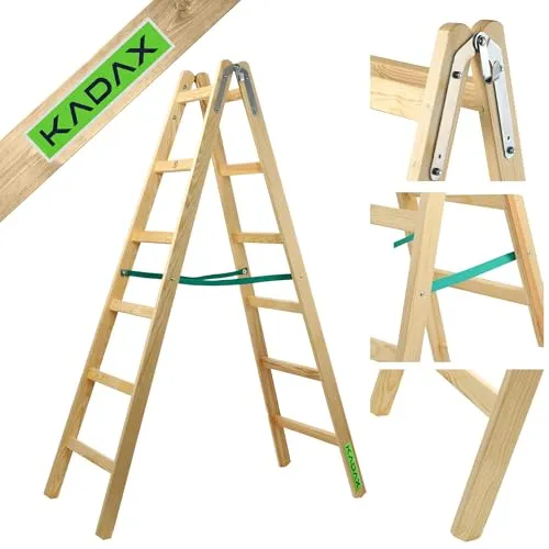 KADAX Holzleiter 6 Stufen, klappbare Malerleiter bis 150 kg - Leitern – Stabile und praktische Holzleiter mit Stahlhaken, ideal für Maler und Elektriker, bietet Sicherheit und Komfort bei Höhenarbeiten.