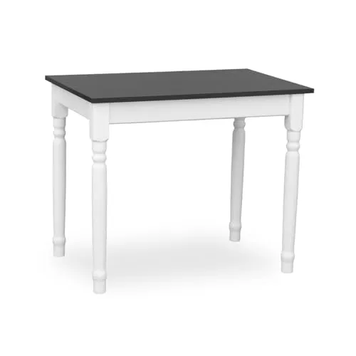 Metdrew Esstisch aus Holz | Tisch 90x60 cm | Kompakt & stabil | Mit Zierbeinen | Für 2 Personen | Platzsparend für Küche | Skandinavisches Design | Weißer Küchentisch | Tischplatte: Schwarz