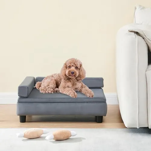 [en.casa] Hundebett Salkonssad Katzenbett mit Staufach Haustierbett 60 x 45 x 24 cm für Hunde und Katzen Kleiner bis mittlerer Größe Hundesofa Katzensofa mit 4 Füßen Samt Grau