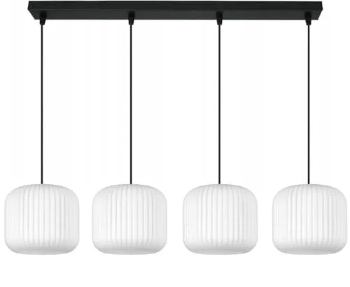 FKL DESIGN Home Deco Deckenlampe Deckenleuchte Schwarz-Weiß 4-flammig E27 Weiß Glas Lampenshirm Lampe aus Serie N898 (BZ4)