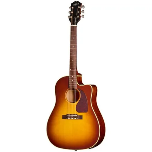 Epiphone J-45 Standard EC Honey Burst Westerngitarre - Vollmassive Westerngitarre mit Cutaway, Fichtendecke und Mahagonikorpus. Ideal für verschiedene Spielstile, inklusive Fishman S-Core Pickup für authentischen Klang. Inklusive hochwertigem Gigbag.