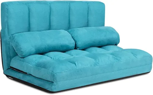 GOPLUS Bodensofa mit Schlaffunktion und 2 Kissen – Verstellbare Rückenlehne für Wohnzimmer und Schlafzimmer (blau)
