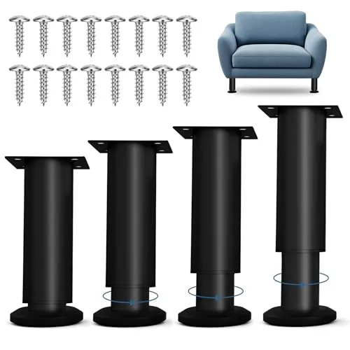MHYMX Möbelfüße Verstellbar, 4 Stück Schrankfüsse 12-18cm Höhenverstellbare Möbelfüsse Schwarz Möbelfüß Metall Ersatz Möbelbeine Belastbar Bis 300 Kg Verstellbare Füße für Möbel Schränke Couch