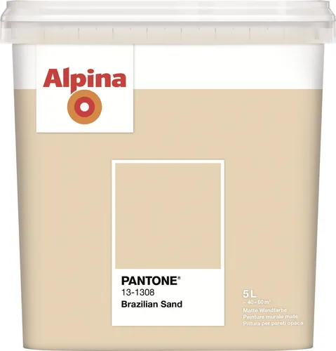 Alpina Wandfarbe Pantone 13-1308 Brazilian Sand 5l - Beige Wandfarbe in Matt für Beton, Gipskarton und Putz. Ideal für einen warmen, einladenden Look in jedem Raum.