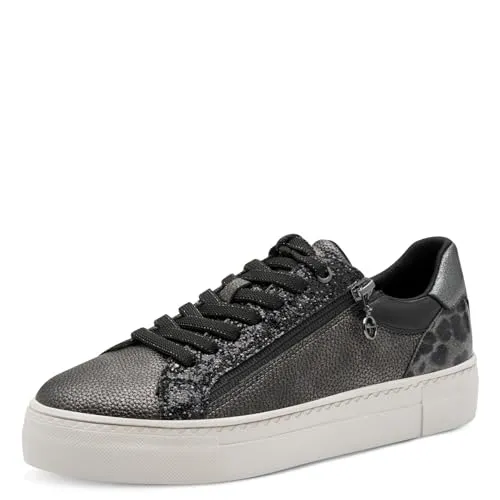 Plateausneaker TAMARIS Damen Gr. 41 - Glitzer & Animal-Print - Sportliche Plateausneaker von TAMARIS in altsilberfarben mit Glitzerdetails und veganer Verarbeitung, ideal für stylische Freizeitlooks.