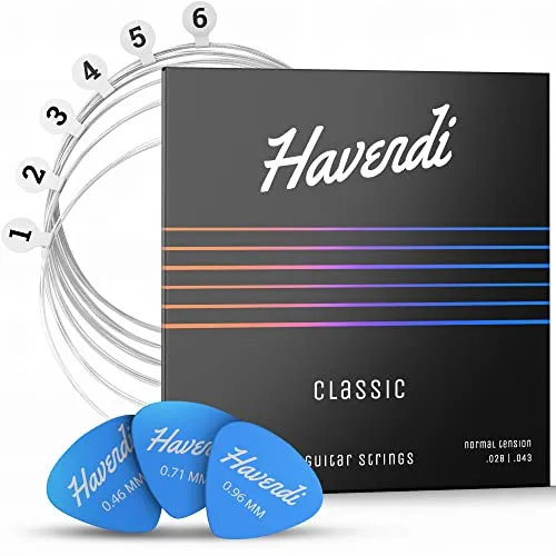 HAVENDI® Gitarrensaiten | Klassische Gitarre für brillante Klangqualität | Langlebige Nylon Saiten für Akustikgitarre mit Silber Ummantelung inkl. 3 Plektren