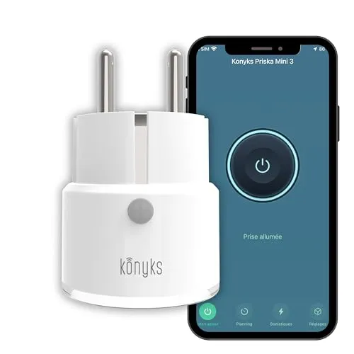 Konyks Priska Mini 3 FR WiFi + BT Erweiterte Funktionen V3, 10 A, Verbrauchszähler, kompatibel mit Alexa und Google Home & Tuya, Weiß/Transparent