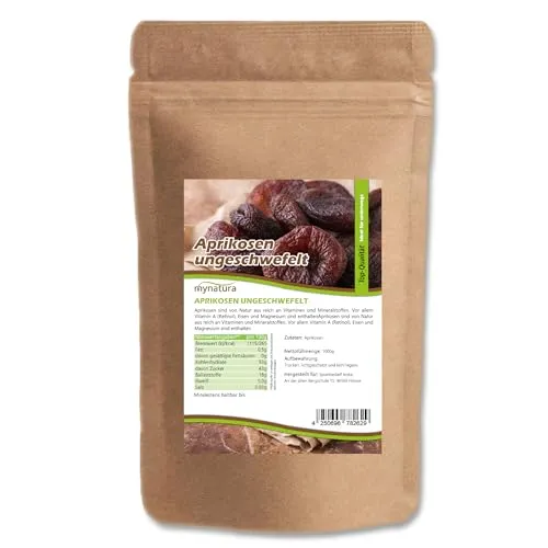 Mynatura Aprikosen – getrocknete ungeschwefelt I Trockenobst I Aprikose I Vitamine I Veganer Snack I Trockenfrüchte I Im Beutel (1kg)
