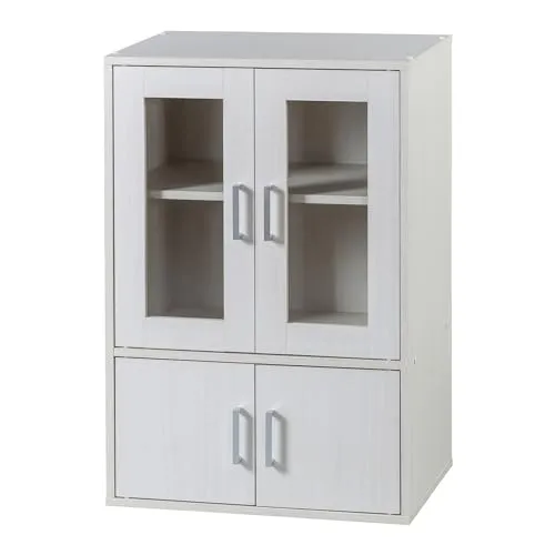 Iris Ohyama Vitrine, Schrank mit Regalen und Türgriffen, Holzschrank, Bücherregal mit Türen, Verstellbare Regalhöhe 3,2 cm, Küche Wohnzimmer, 60x39x90, GKN-9060, weiße Eiche