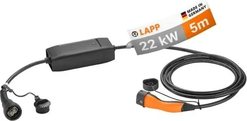 LAPP Mobile Charging Station Universal Type 2 - 22 kW, 6 m - Wallbox für hybridelektrische und vollelektrische Fahrzeuge, bis zu 22 kW, ideal für Zuhause oder unterwegs, einfach an verschiedene Steckdosen anschließbar.